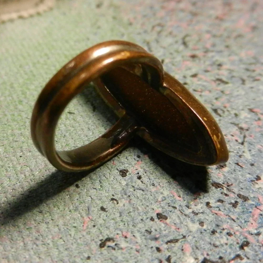 VTG 925 silver artisan ring garnety glittery inlay elongated boho red talon XS